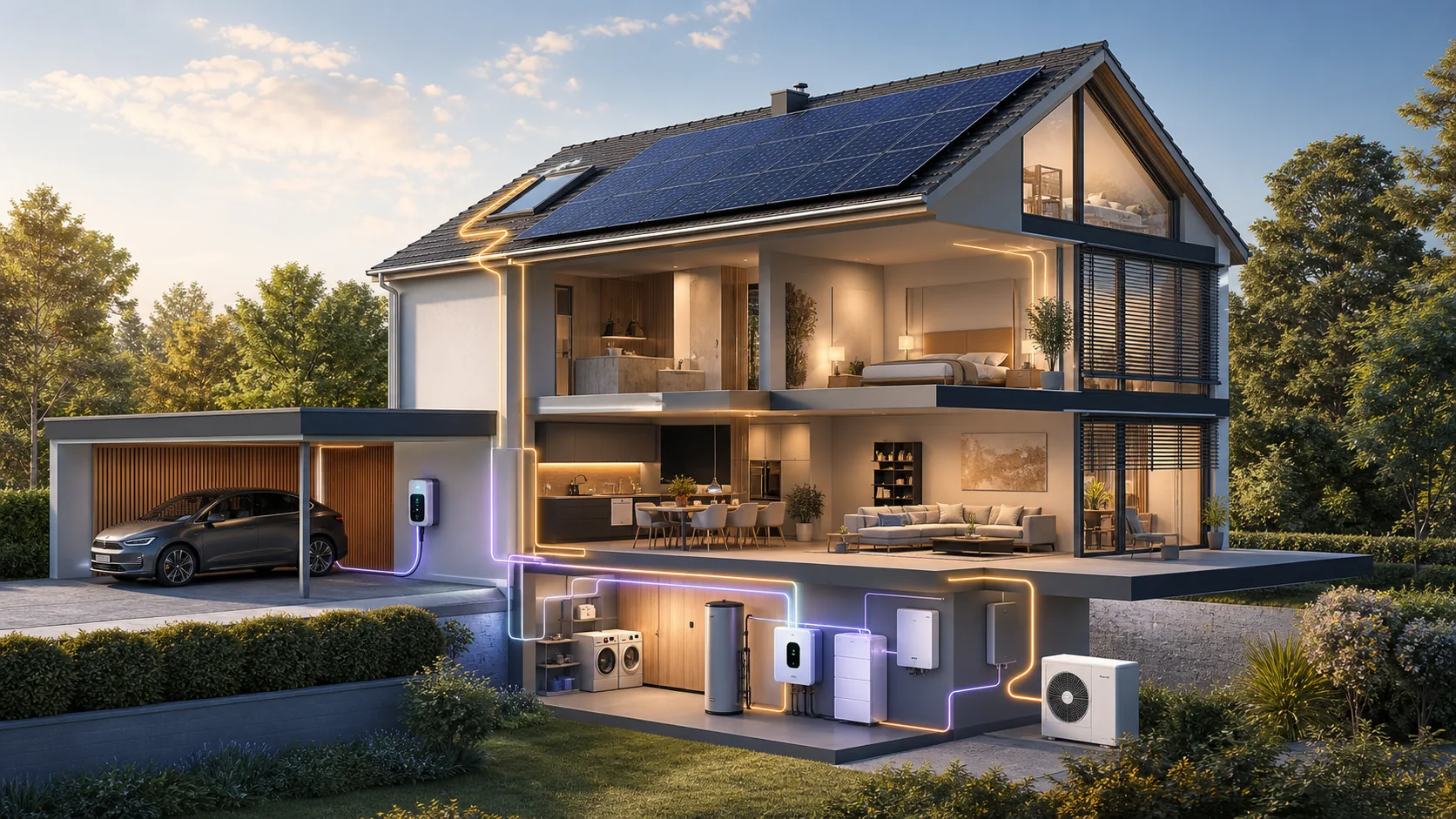 Intelligentes Energiesystem mit Photovoltaik, Batteriespeicher, Wärmepumpe, Wallbox und Smart Home