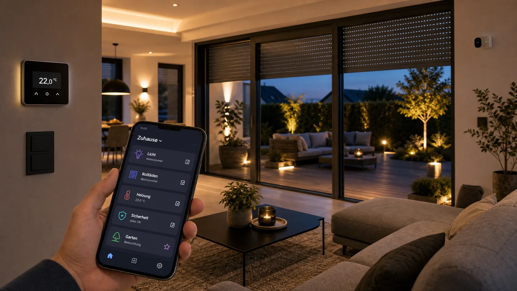 Smart Home App steuert Licht, Rollläden, Temperatur, Sicherheit und Garten
